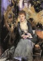 Mlle Reubell assis devant un écran portrait John Singer Sargent